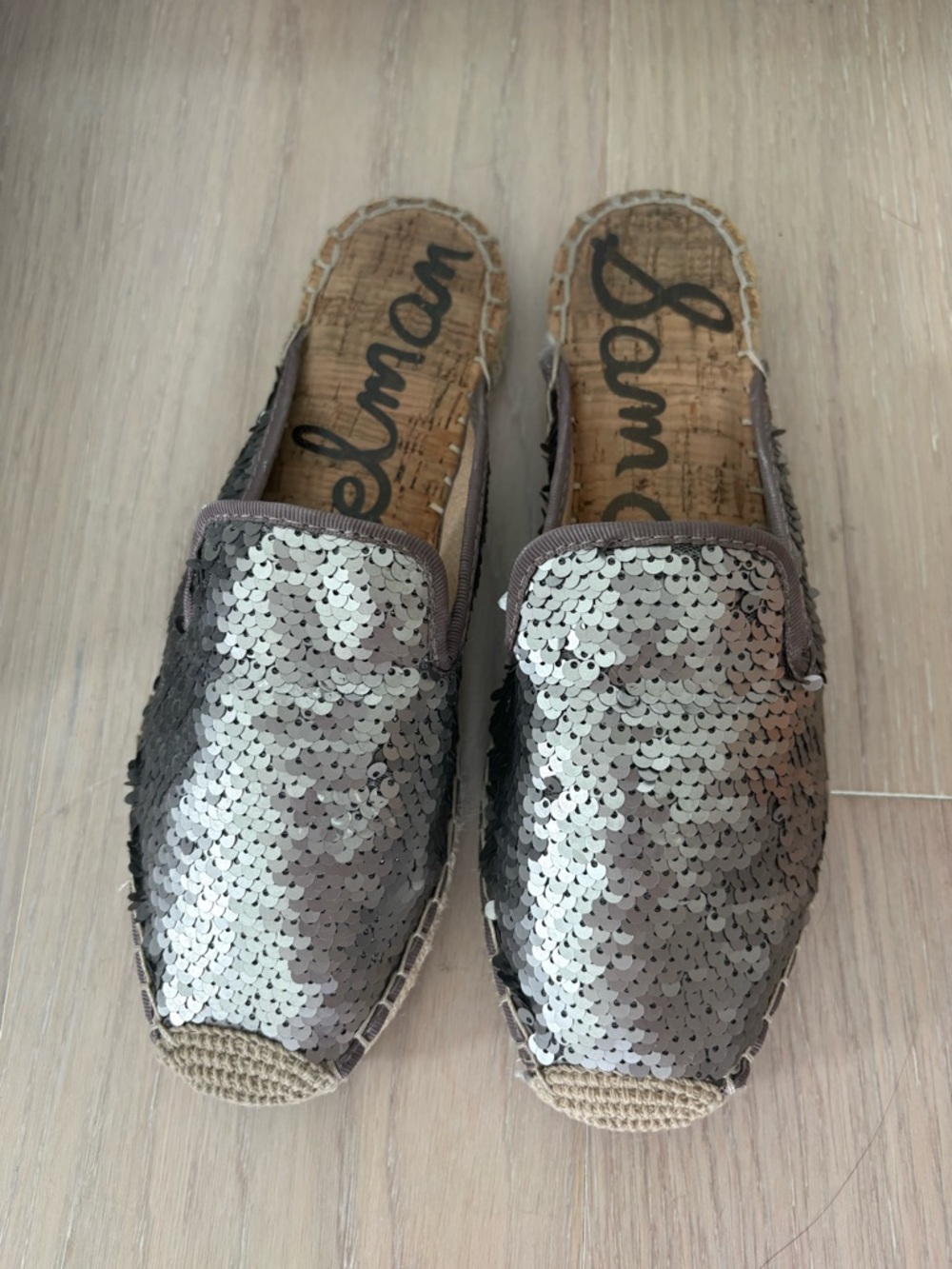 Sam Edelman Tan sequined Espadrille Mules